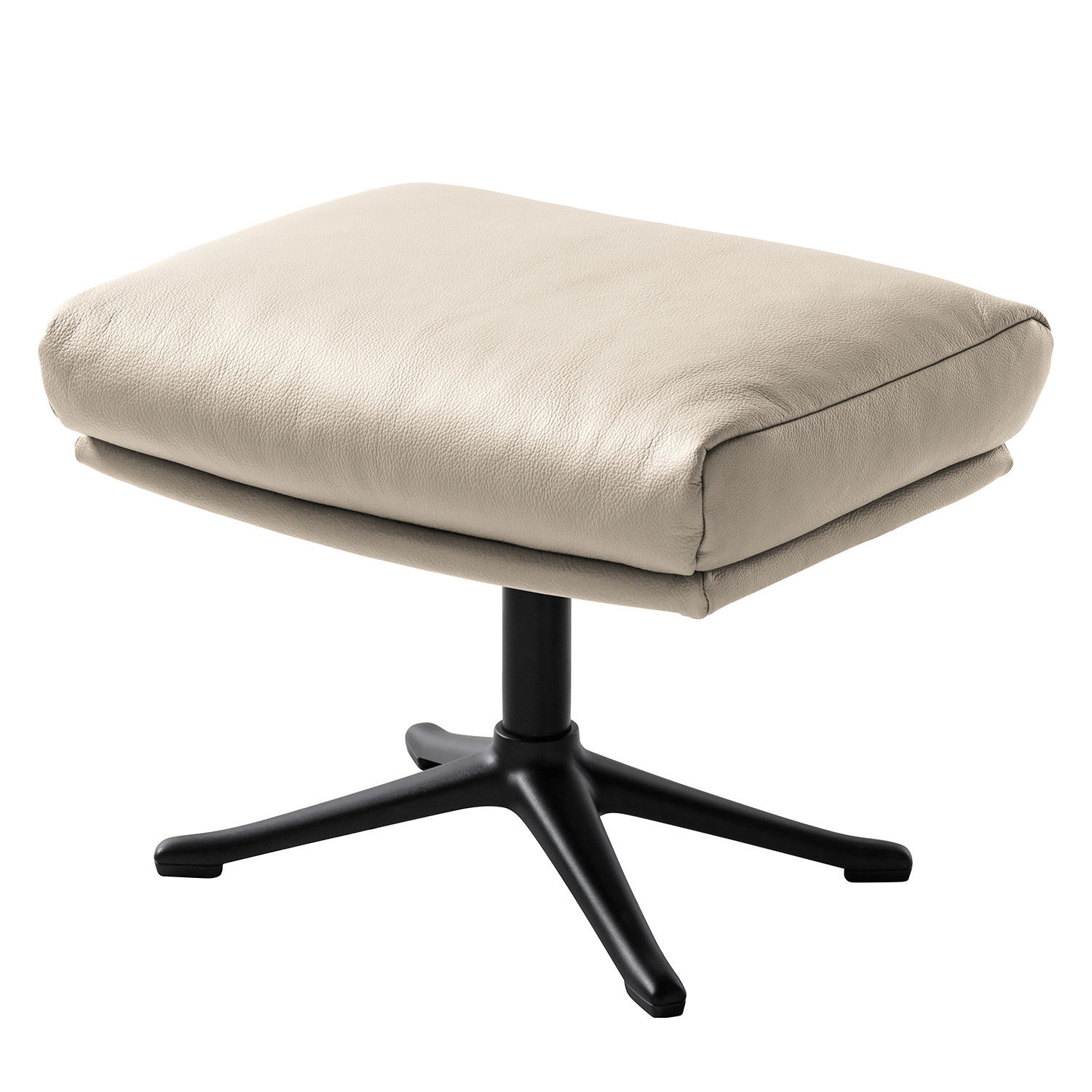 POLSTERHOCKER mit Kreuzfuß - Hellgrau/Schwarz, Leder/Metall (51/37/41cm) - home24