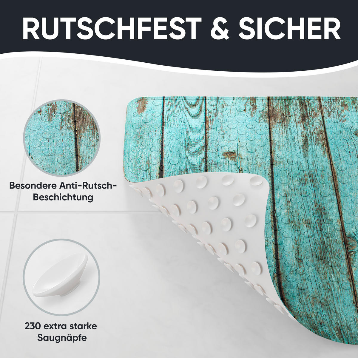 BADEMATTE Lumber - Türkis, Kunststoff (53/53cm) - Sanilo