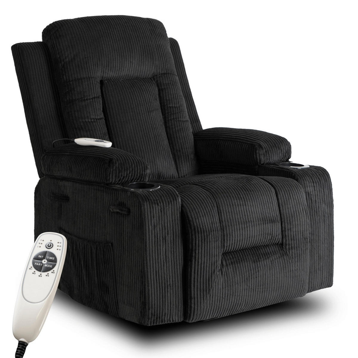 MASSAGESESSEL BOX 2 mit Fußhocker Cord Schwarz - Schwarz, Holz/Textil (87/101/85cm) - makarowski meble