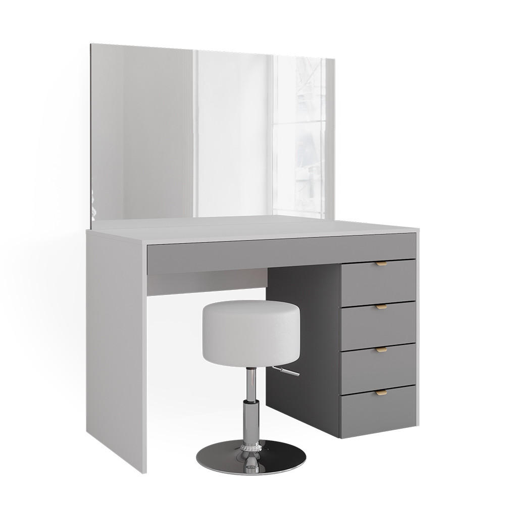 SCHMINKTISCH Elise Weiß/Grau/Grau 115 cm mit Hocker - Weiß/Grau, Holzwerkstoff (115/76/55cm) - Vicco