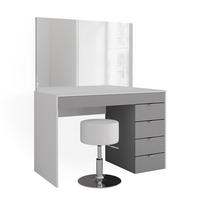 SCHMINKTISCH Elise Weiß/Grau/Grau 115 cm mit Hocker - Weiß/Grau, Holzwerkstoff (115/76/55cm) - Vicco