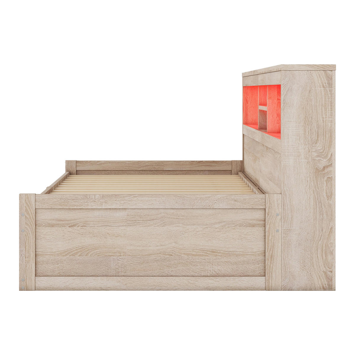 MULTIFUNKTIONSBETT 90/200 cm natur mit LED-Beleuchtung und USB-Anschlüssen - Naturfarben, Holzwerkstoff (90/200cm) - OKWISH