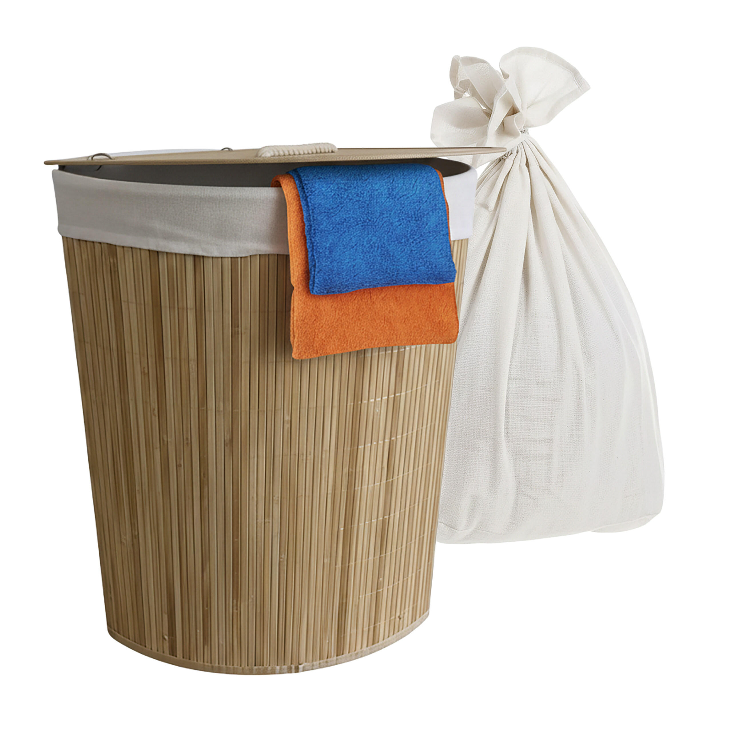 ECKWÄSCHEKORB - Hellbraun, Holz/Textil (36/60/36cm) - Relaxdays