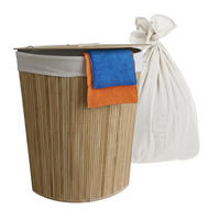 ECKWÄSCHEKORB - Hellbraun, Holz/Textil (36/60/36cm) - Relaxdays