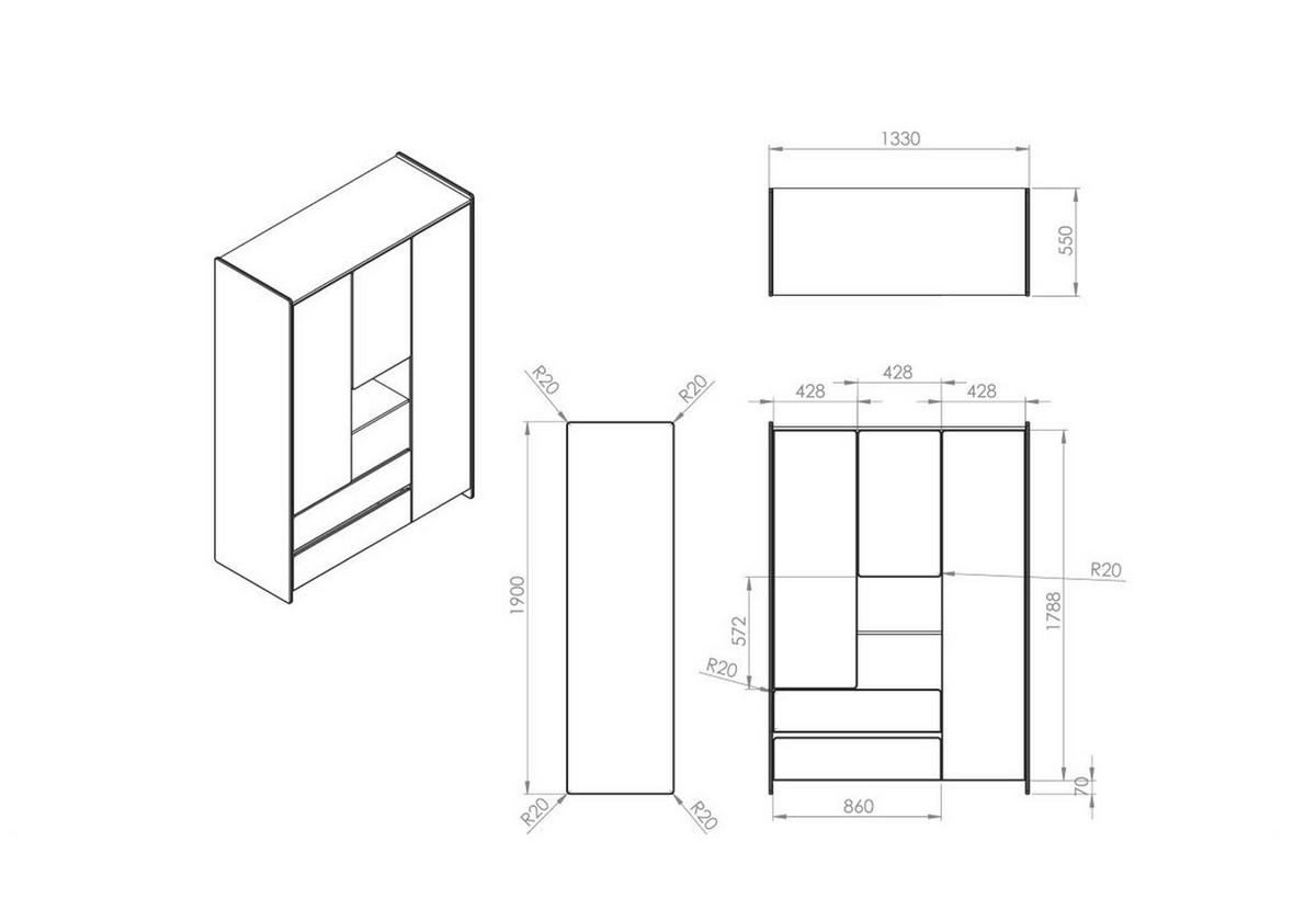 KINDERZIMMERSCHRANK Karilynn 133x55x190 MDF+Massivholz Weiß - Beige, Holzwerkstoff (133/190/55cm) - 58aufmkessel