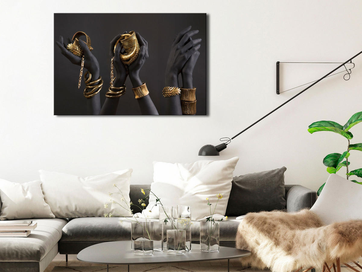 KUNSTDRUCK Grau 90/60 cm - Goldfarben/Grau, Textil (90/60cm) - KUNSTLOFT