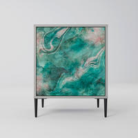 SIDEBOARD ABSTRACT ALCHEMY, Grau, 57,5x42x72,5 cm, Schwarze Metallfüße - Multicolor/Schwarz, Holzwerkstoff/Metall (57.5/72.5/42cm) - SpaceRebels
