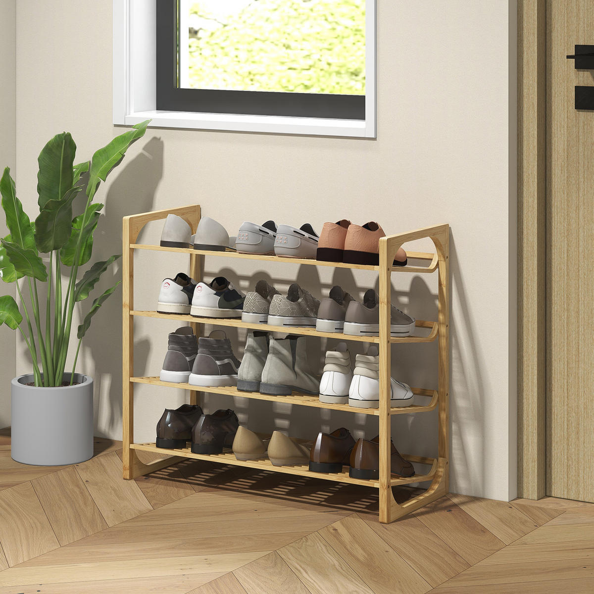 SCHUHREGAL mit 4 Ebenen - Naturfarben, Holz (33/67/76cm) - HOMCOM