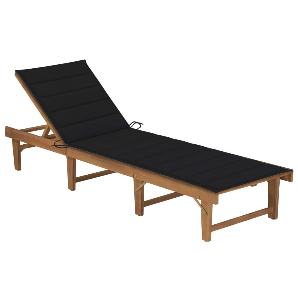 KLAPPBARE Sonnenliege mit Auflage Akazie Massivholz - Schwarz, Holz (61/86/200cm) - furnicato