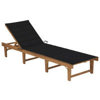 KLAPPBARE Sonnenliege mit Auflage Akazie Massivholz - Schwarz, Holz (61/86/200cm) - furnicato