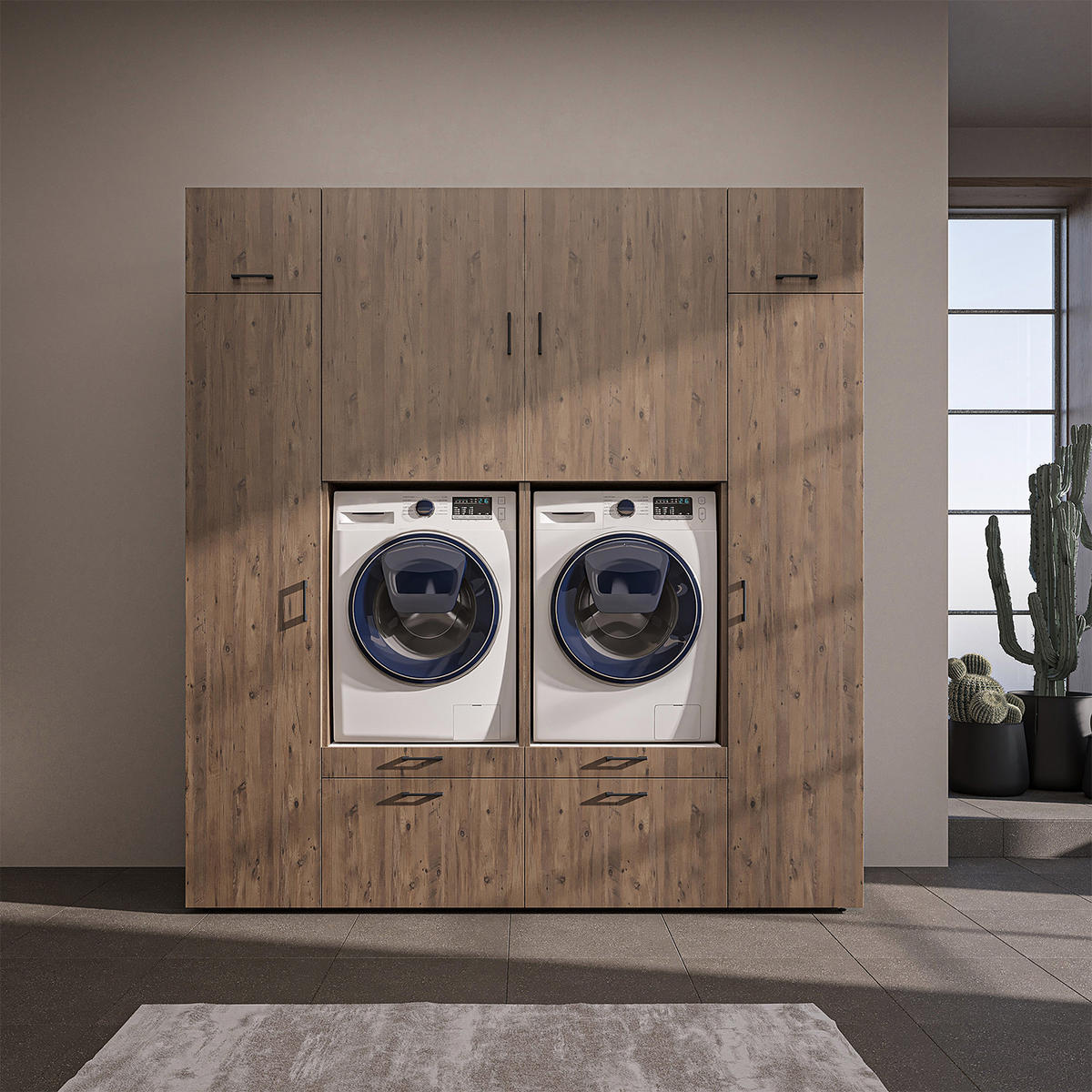 WASCHMASCHINENSCHRANK Serie 2 224cm Breit, 240cm Hoch - Eichefarben, Holzwerkstoff (224/240/67cm)