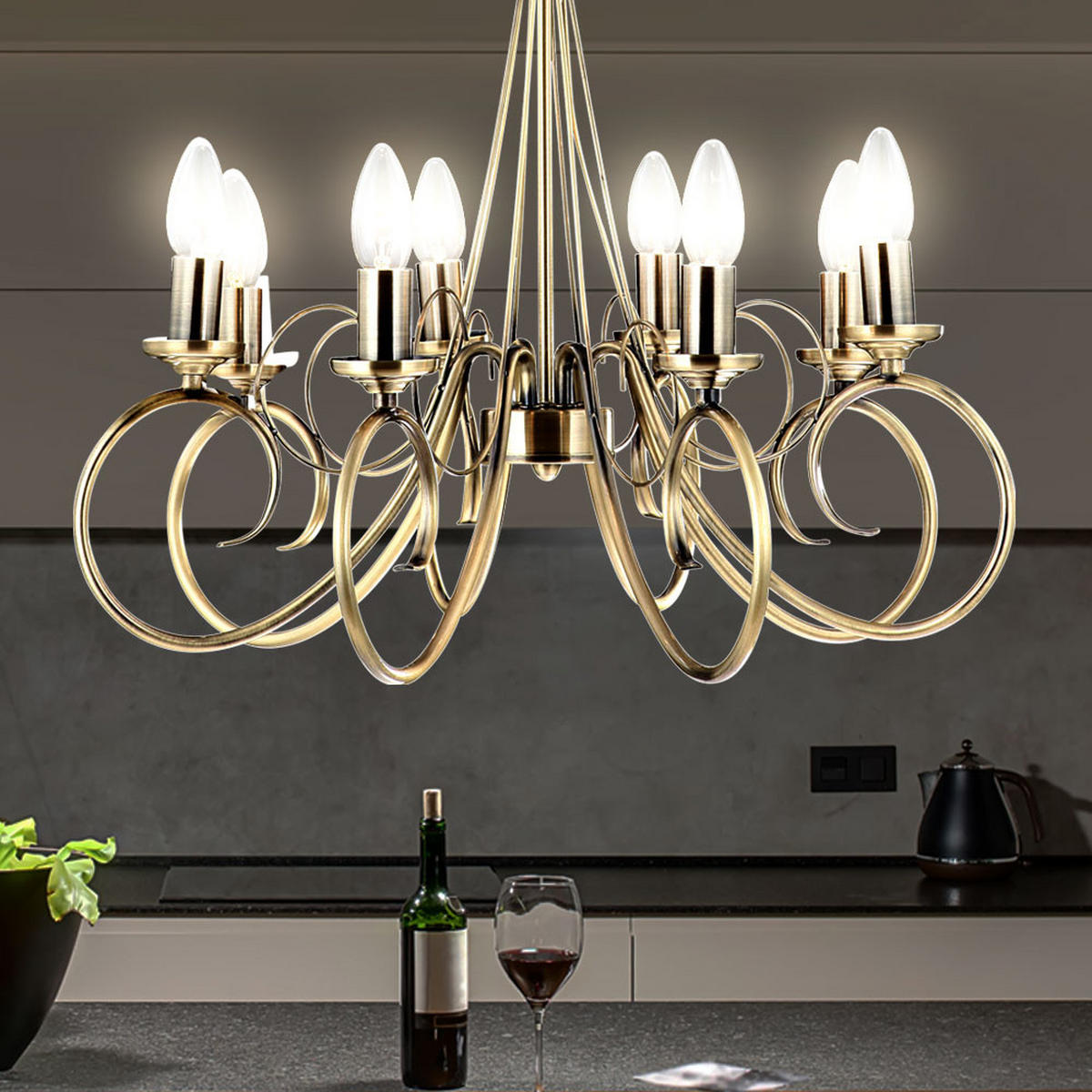 LED KRONLEUCHTER TRUNCATUS Messing - Messingfarben, Metall (55/55/135cm)
