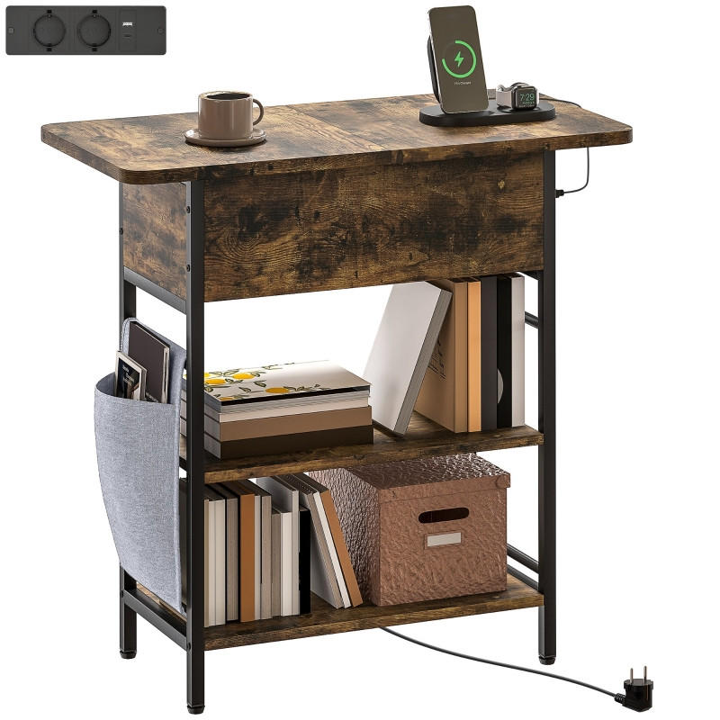 BEISTELLTISCH 60/29,8/58,5 cm Rustikal Braun mit Steckdosenleiste und USB-Anschlüssen - Braun, Holzwerkstoff (60/39.8/58.5cm) - OKWISH