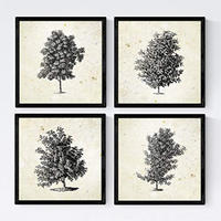 POSTER Set mit 4 Bädern Bäume miese Zweige Weinlese Altpapierhintergrund 20x20cm Rahmenlos - Klar, Papier (20/3cm) - Nacnic