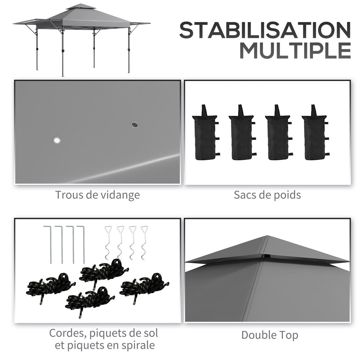 PAVILLON DE-13972 Pop-up 5/3 m, 2 Seitenwände - Grau, Metall (300/290/500cm) - ComfortXL