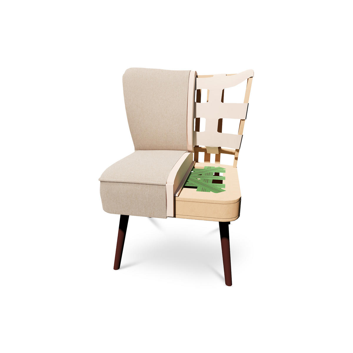 COCKTAILSESSEL 2er-Set Jofi aus beigem Stoff - Beige/Dunkelbraun, Holz/Textil (56/70.5/67cm) - Sicaan