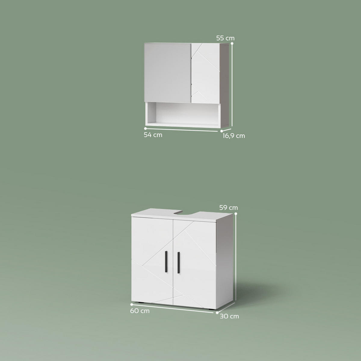 BADMÖBEL-SET Ronco Weiß Hochglanz 2 Teile, Unterschrank 60 cm - Weiß Hochglanz/Weiß, Holzwerkstoff (60/81/30cm) - Livinity®
