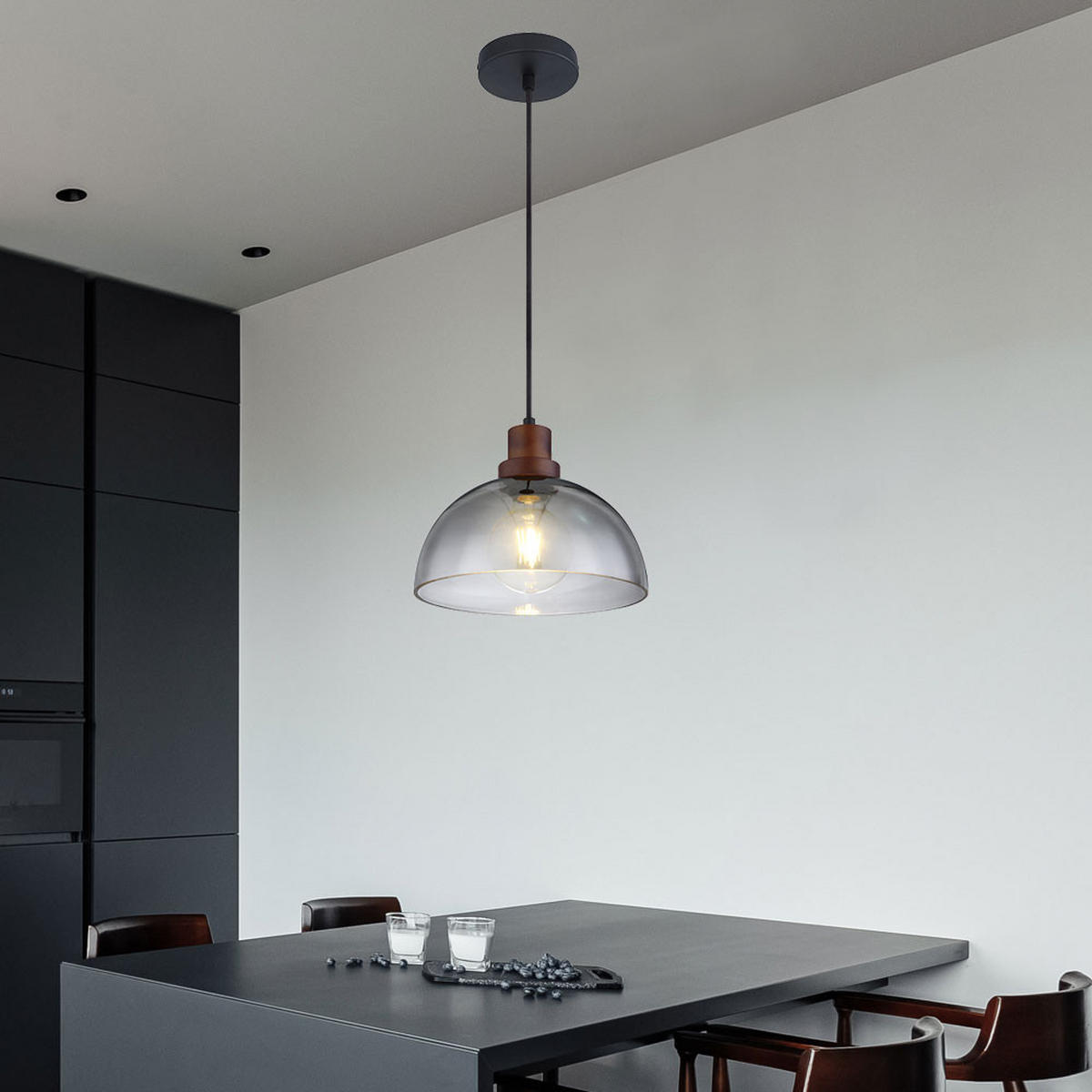 HÄNGELEUCHTE Holz Grau Rauchoptik Matt - Grau, Holz (25/25/150cm)