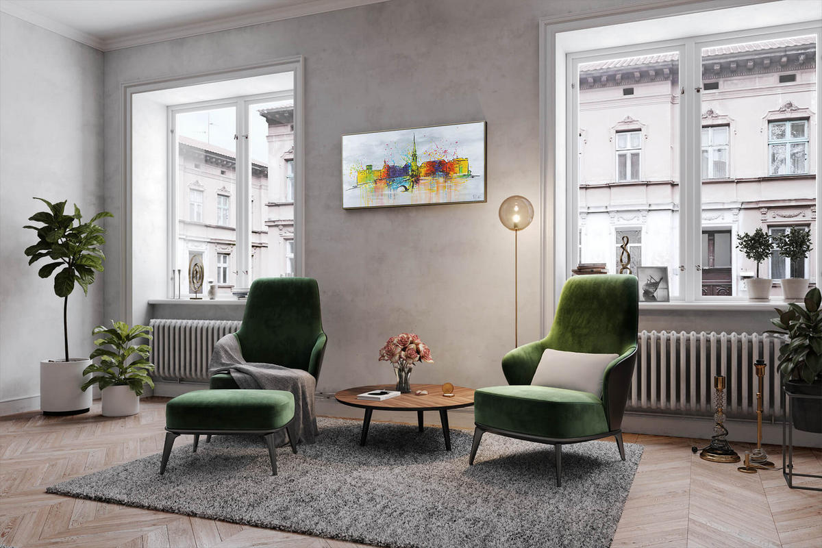 OLEJOMAĽBA 120/60 cm, Mesto a architektúra - sivá, drevo/textil (120/60cm) - KUNSTLOFT