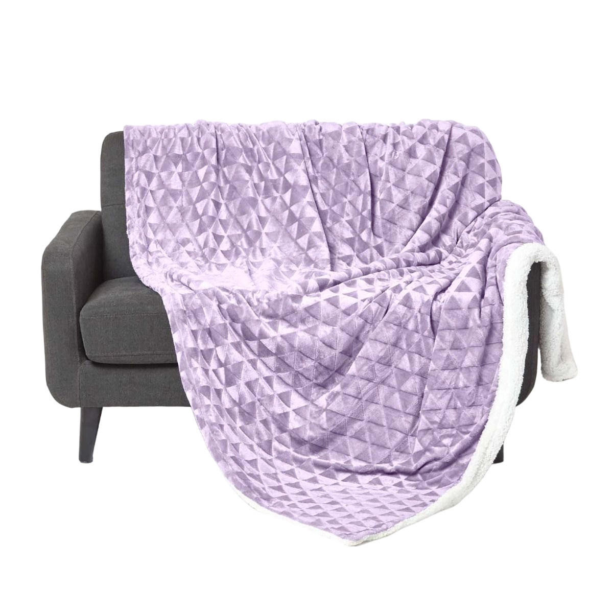 KUSCHELDECKE Sherpa 200/230 cm, Samtdecke mit Dreieckmuster - Lila, Textil (200/230cm) - Homescapes