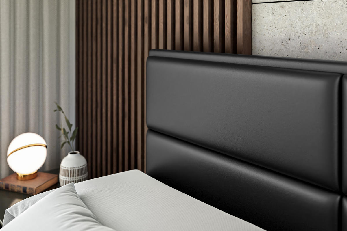 BOXBETT mit Matratze H3 und Lattenrost - AURA - 200x200 Schwarz Hochglanz - Schwarz Hochglanz, Holzwerkstoff (200/200cm) - ALTDECOR