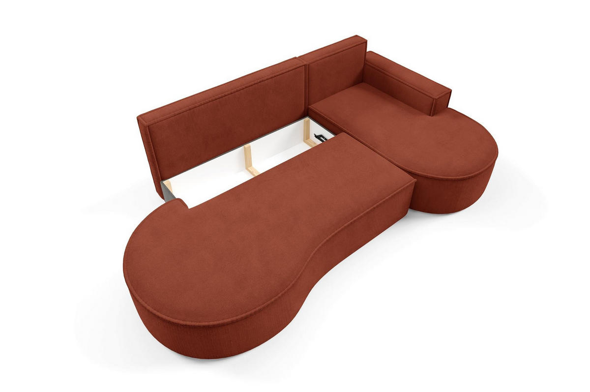 ECKSOFA Flow Rot, mit Schlaffunktion und Kissen in Curio Stoff, rechte seite - Rot, Holzwerkstoff/Textil (277/157cm) - Bettso