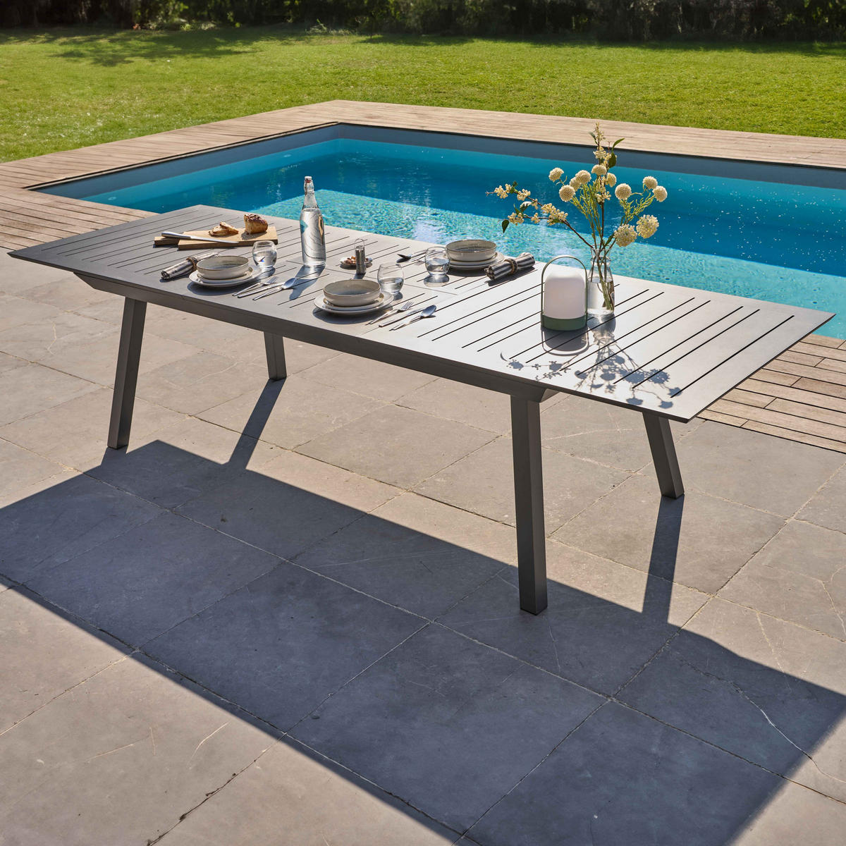 GARTENTISCH ausziehbar, Grau - Grau, Metall (100/298/45cm) - Oviala