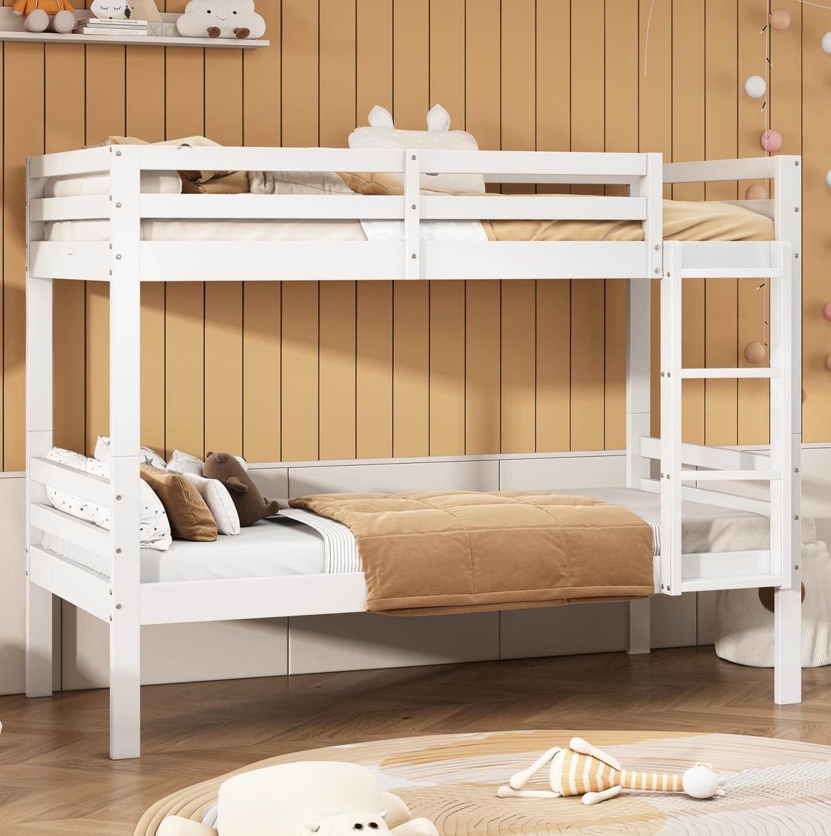 ETAGENBETT 90/200 cm in Weiß mit Absturzsicherung und teilbaren Einzelbetten - Weiß, Holzwerkstoff (90/200cm) - OKMYHOME