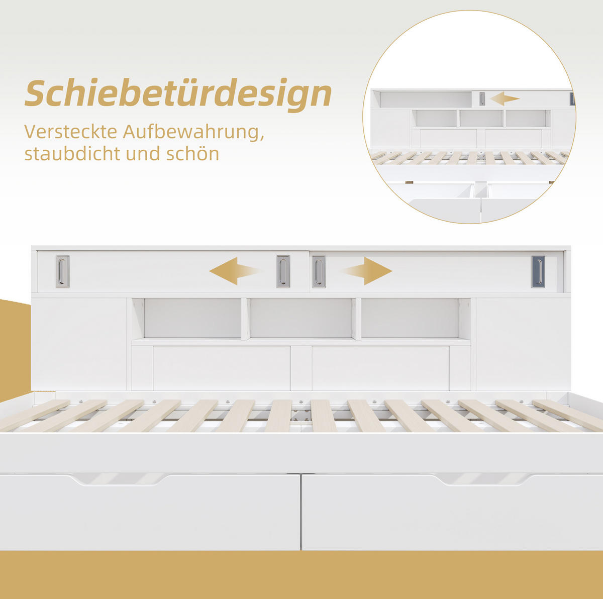 KINDERBETT 90/190 cm mit 2 Schubladen, Schrank, Regalen und Lattenrost aus MDF, Weiß - Weiß, Holzwerkstoff (90/190cm) - Redom