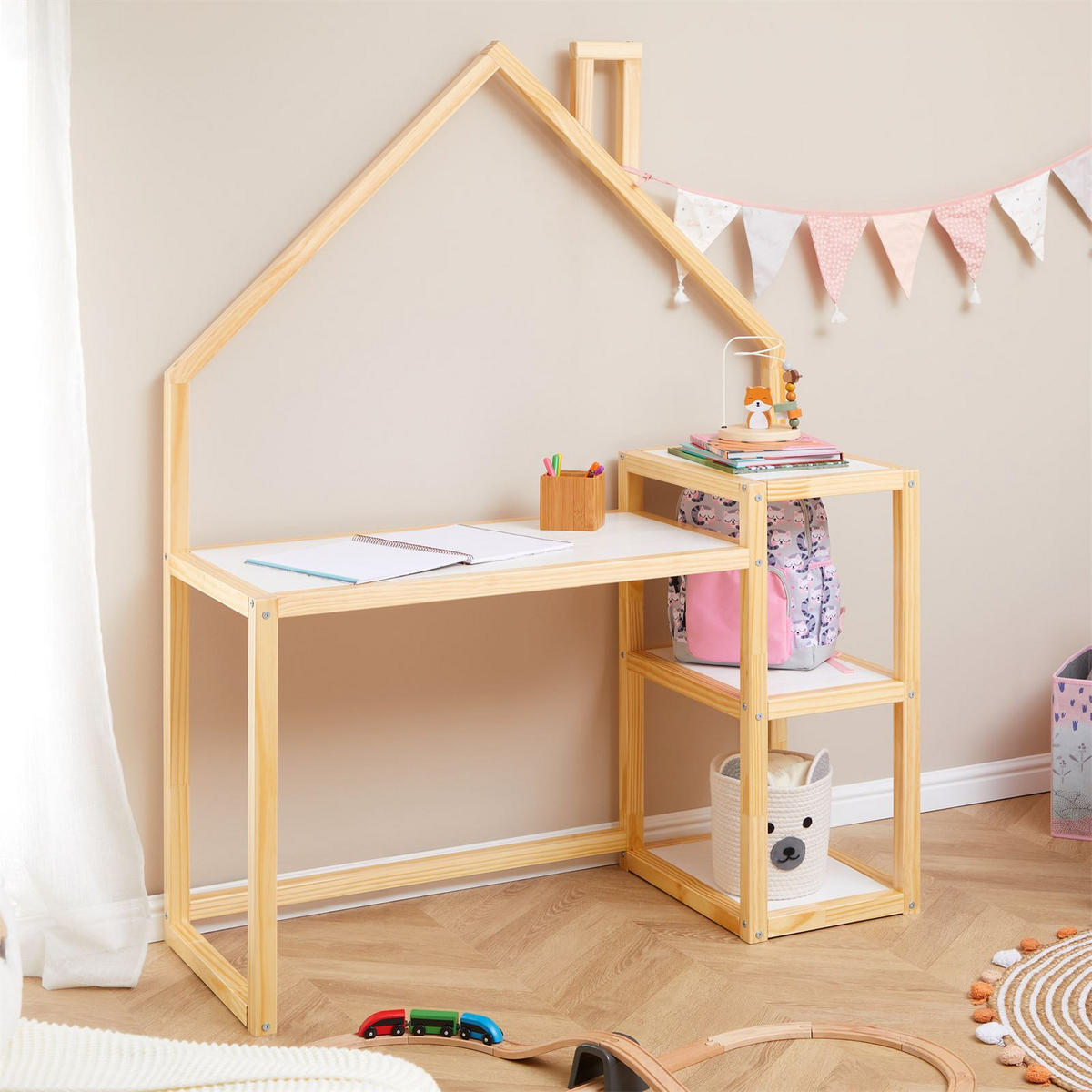 KINDERSCHREIBTISCH NIVIA - Naturfarben/Weiß, Holz (120/162/50cm) - IDIMEX