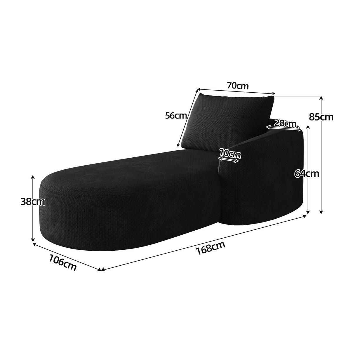 RÉCAMIERE DE-34711 rechte Chaiselongue Schwarz - Schwarz, Textil (106/85/168cm) - ComfortXL