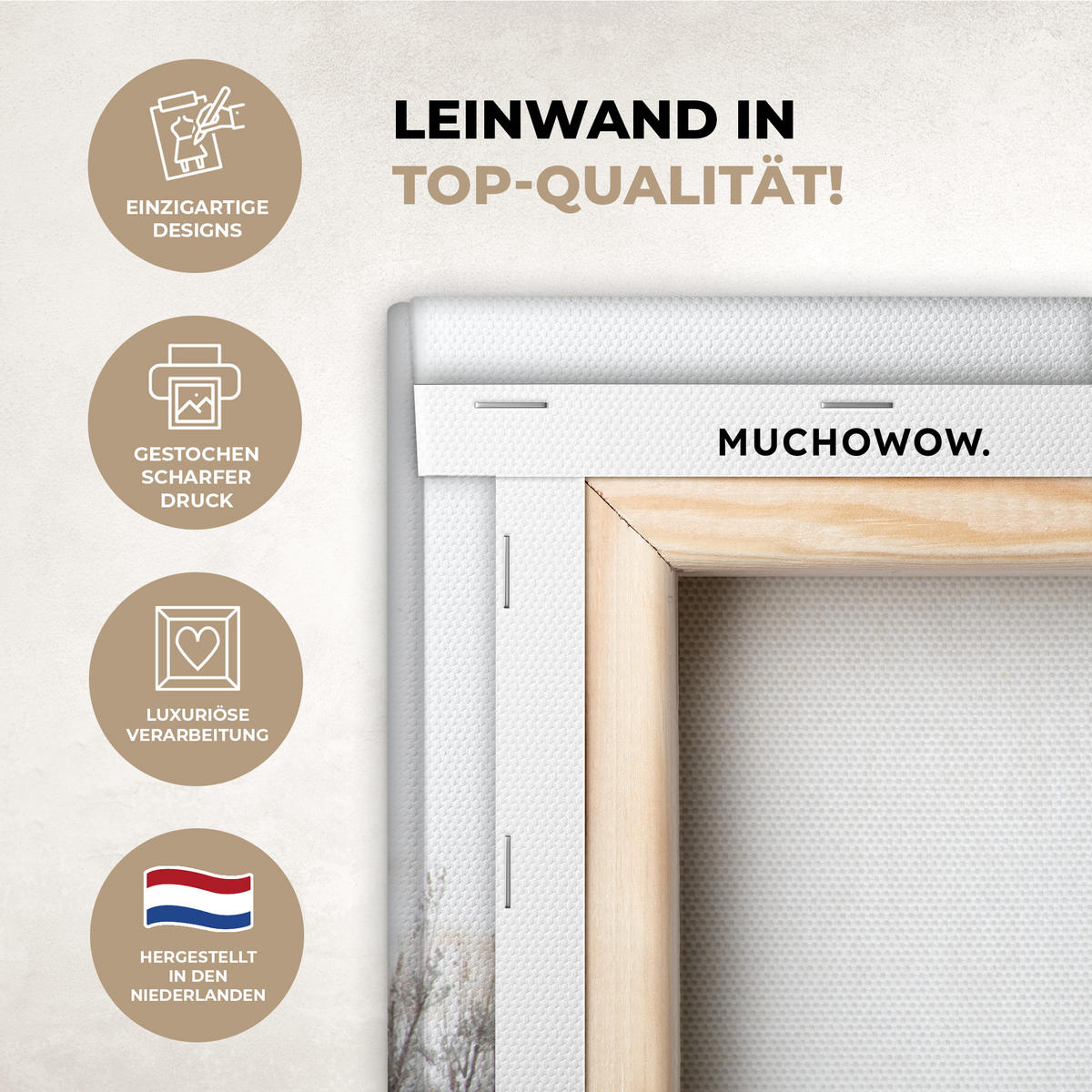 LEINWANDBILD Hirsche - Winter - Schnee - Tiere - Jahreszeiten - Weiß Wanddeko 90x60 cm - Hellbraun, Textil (90/60cm) - MuchoWow