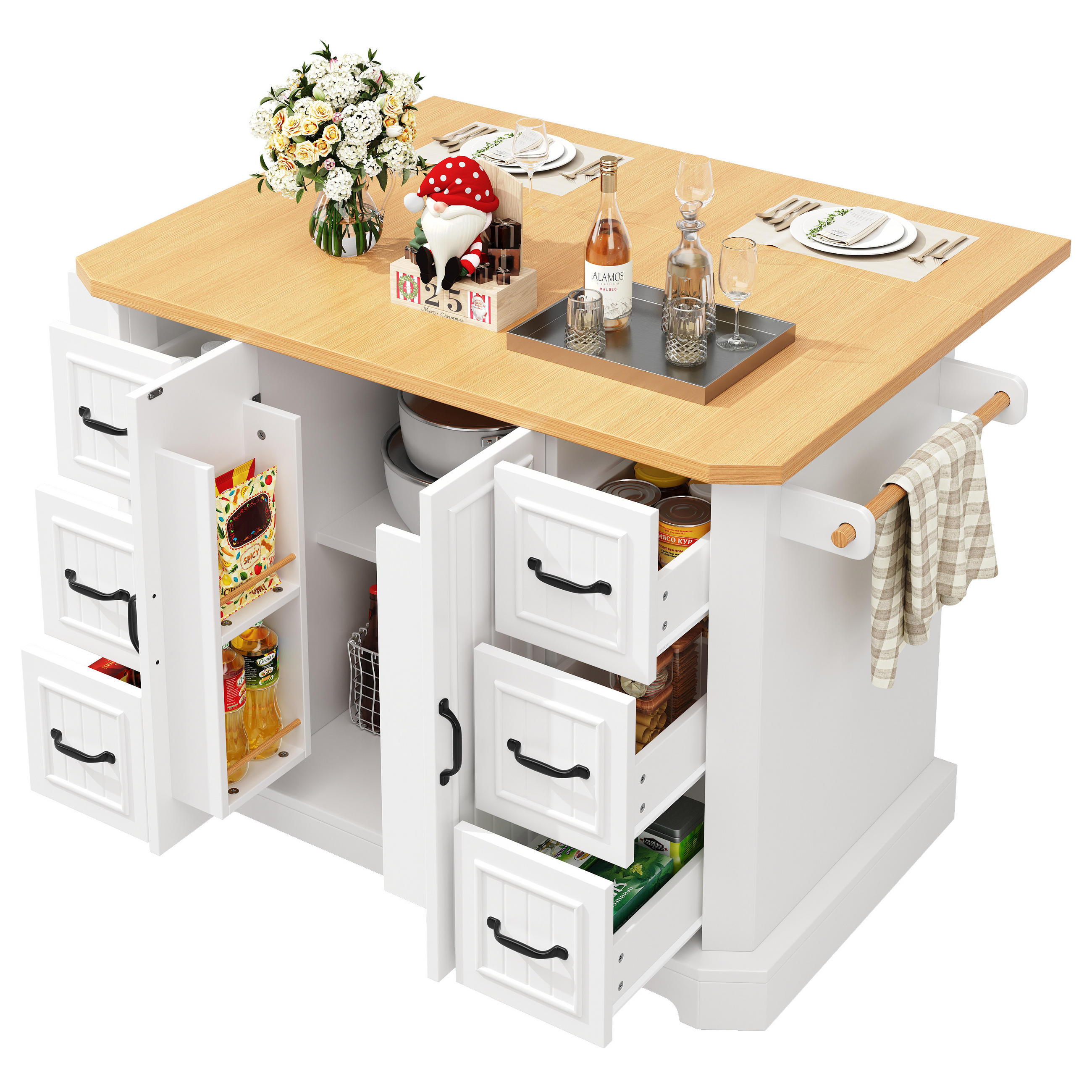 KÜCHENINSEL 120/45/91 cm weiß aus MDF/Metall auf Rollen - Weiß, Holzwerkstoff (120/91/45cm) - OKWISH