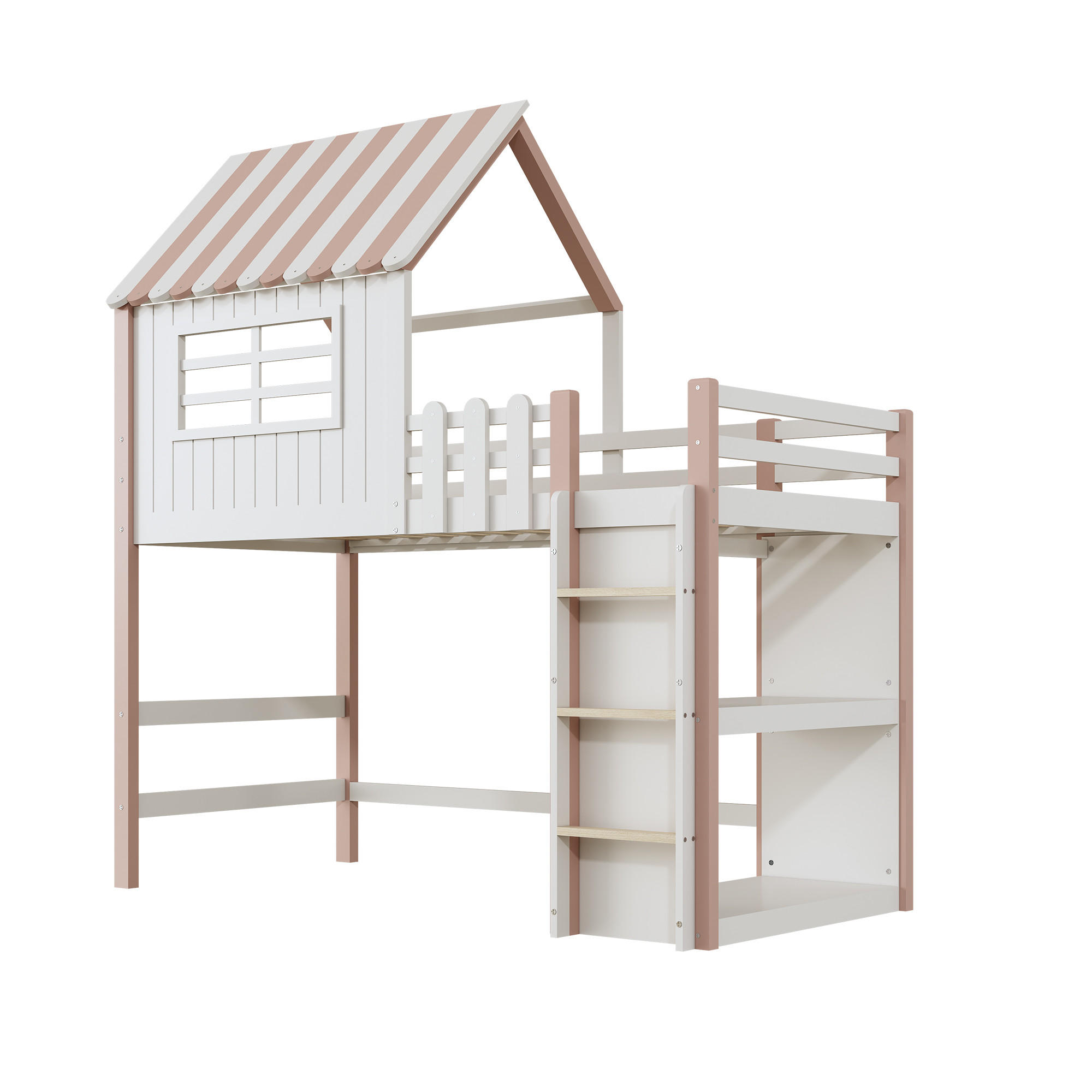 KINDERBETT 90x200 cm Haus rosa - Rosa, Holz (90/200cm) - LEBENLANG