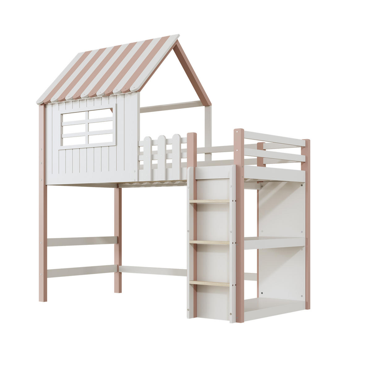 KINDERBETT 90x200 Dachform Massivholz Sicherheitsleiter Rosa - Pink, Holzwerkstoff - FLIEKS