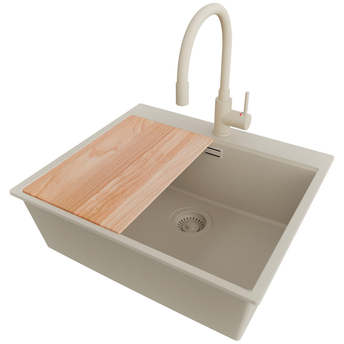 GRANITSPÜLE Oslo, 2-er set Beige 58/50 cm 1 Becken + Küchenarmatur 38/14 cm + Ablauf-Set + Schneidebrett ab 60er Unterschrank - Beige, Kunststoff (58/20/50cm) - Primagran