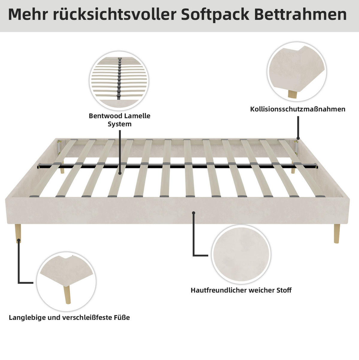 OBLAZINJENA postelja 160/200 cm z nastavljivim naslonom in stabilnim okvirjem, Bež - bež, tekstil (160/200cm) - Redom