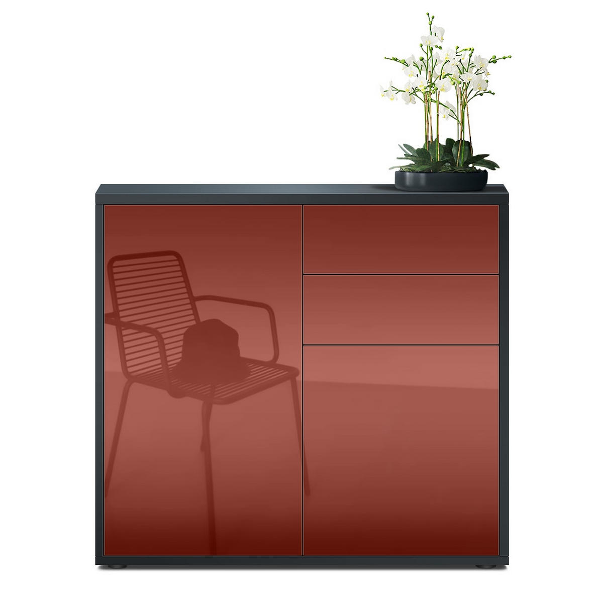 KOMMODE Ben Front in Bordeaux Hochglanz - Bordeaux, Holzwerkstoff (79/74/36cm) - Vladon