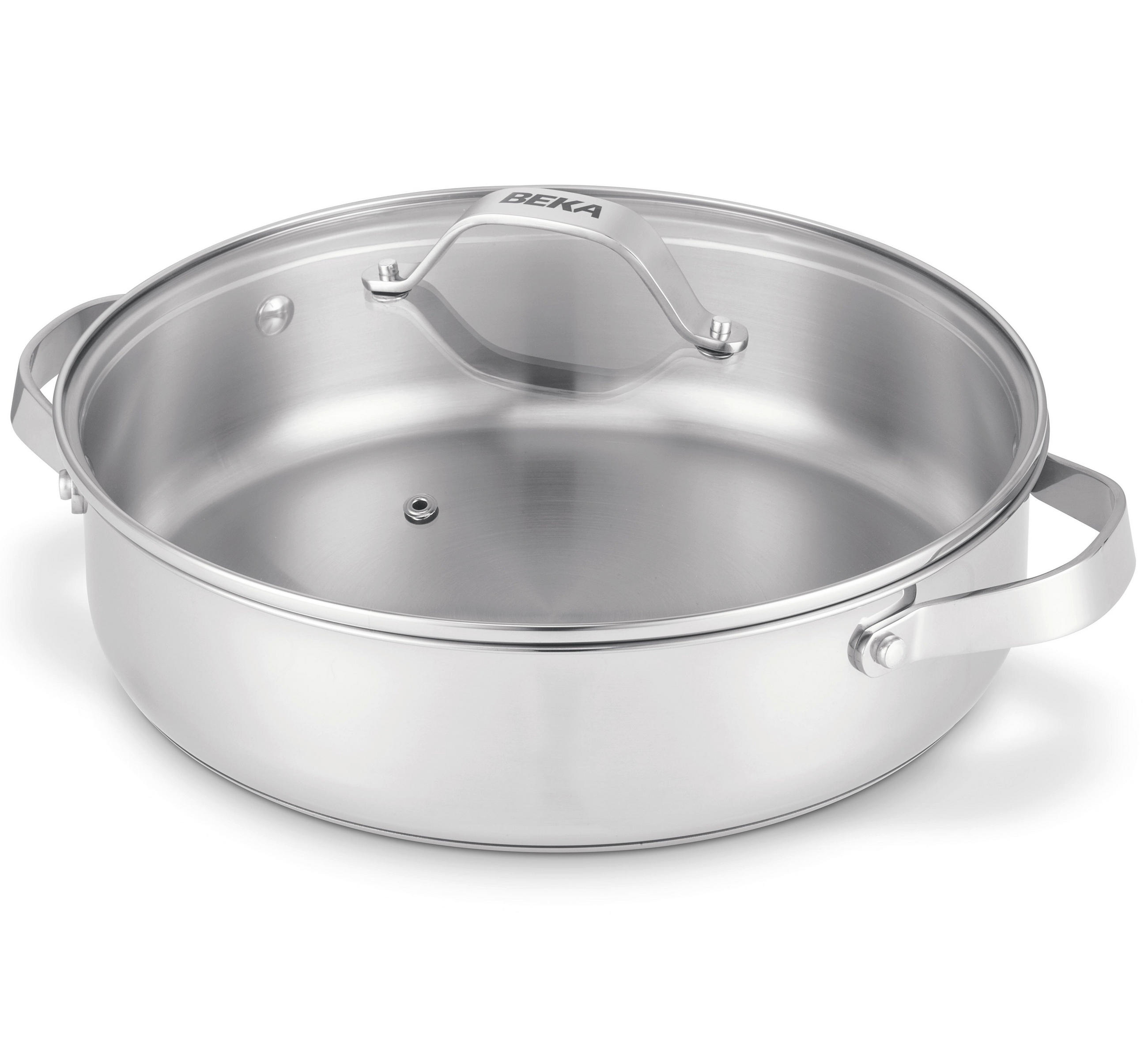 SCHMORPFANNE / Sauteuse mit zwei Seitengriffen und Glasdeckel Cicla Ø 28 cm – ohne antihaftbeschichtung – geeignet für alle Wärmequellen - Silberfarben, Metall (1/32/12cm)