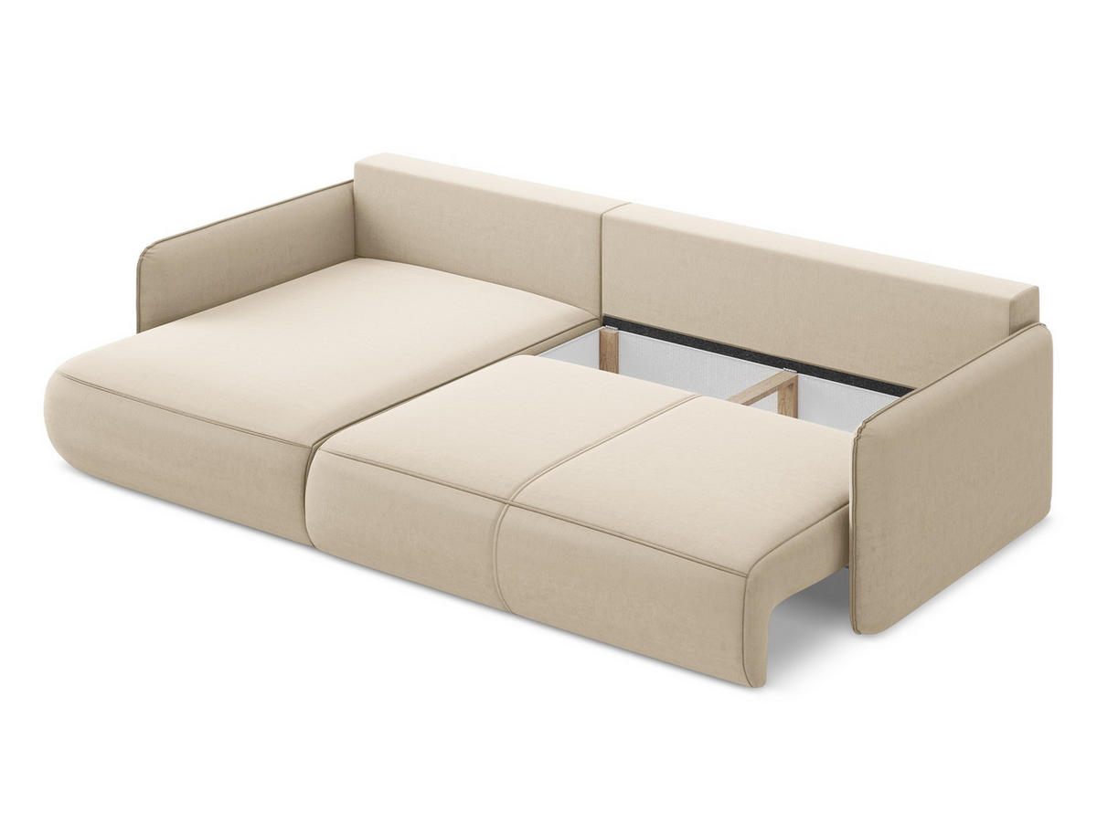 ECKSOFA mit Schlaffunktion Samt Stoff Beige - Beige/Creme, Kunststoff/Textil (148/240cm) - Makamii