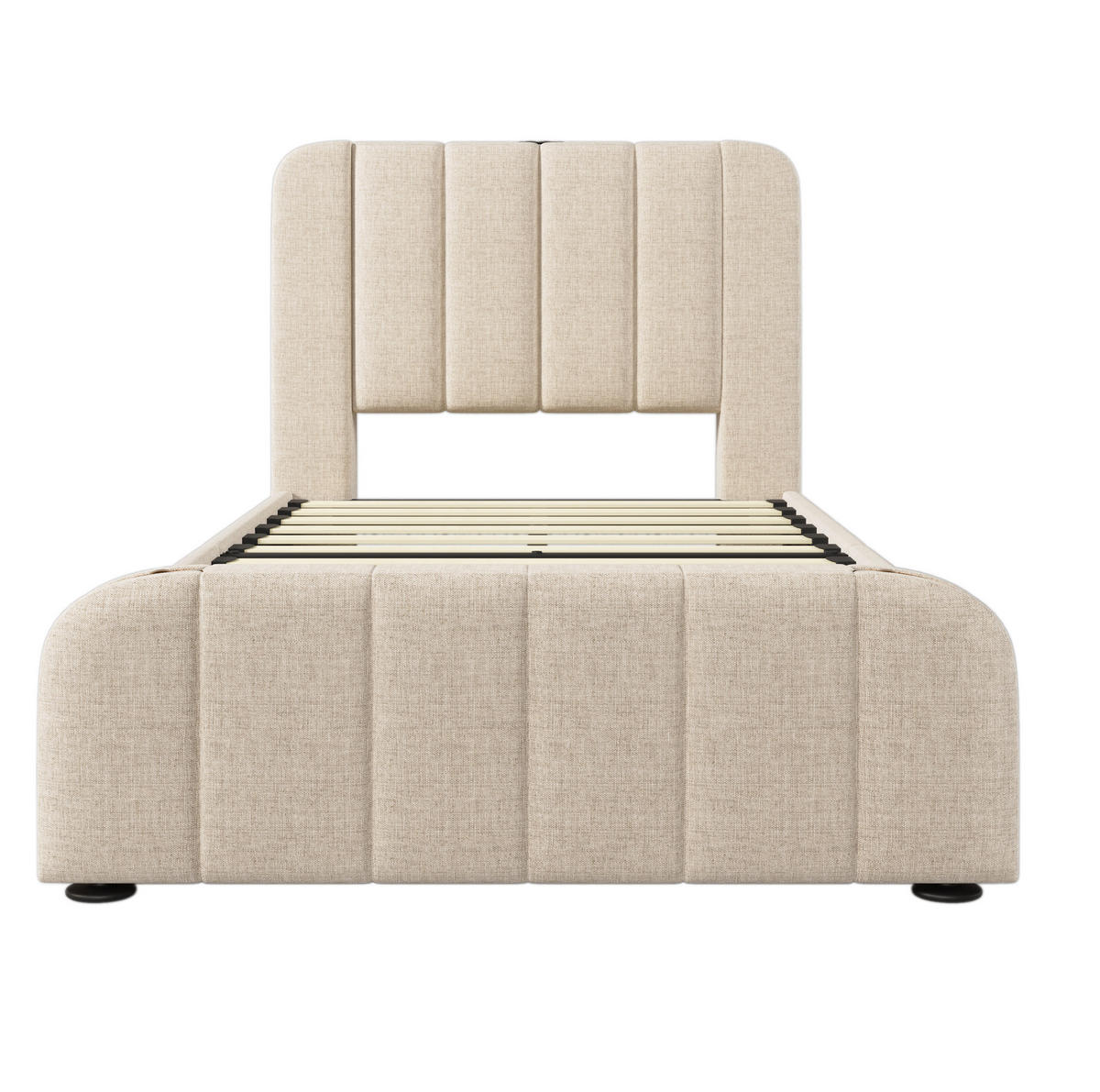 POLSTERBETT aus Leinen 90x200 cm Beige mit Matratze, 4 Schubladen und USB-C-Anschluss - Beige, Textil (90/200cm) - IVMEU