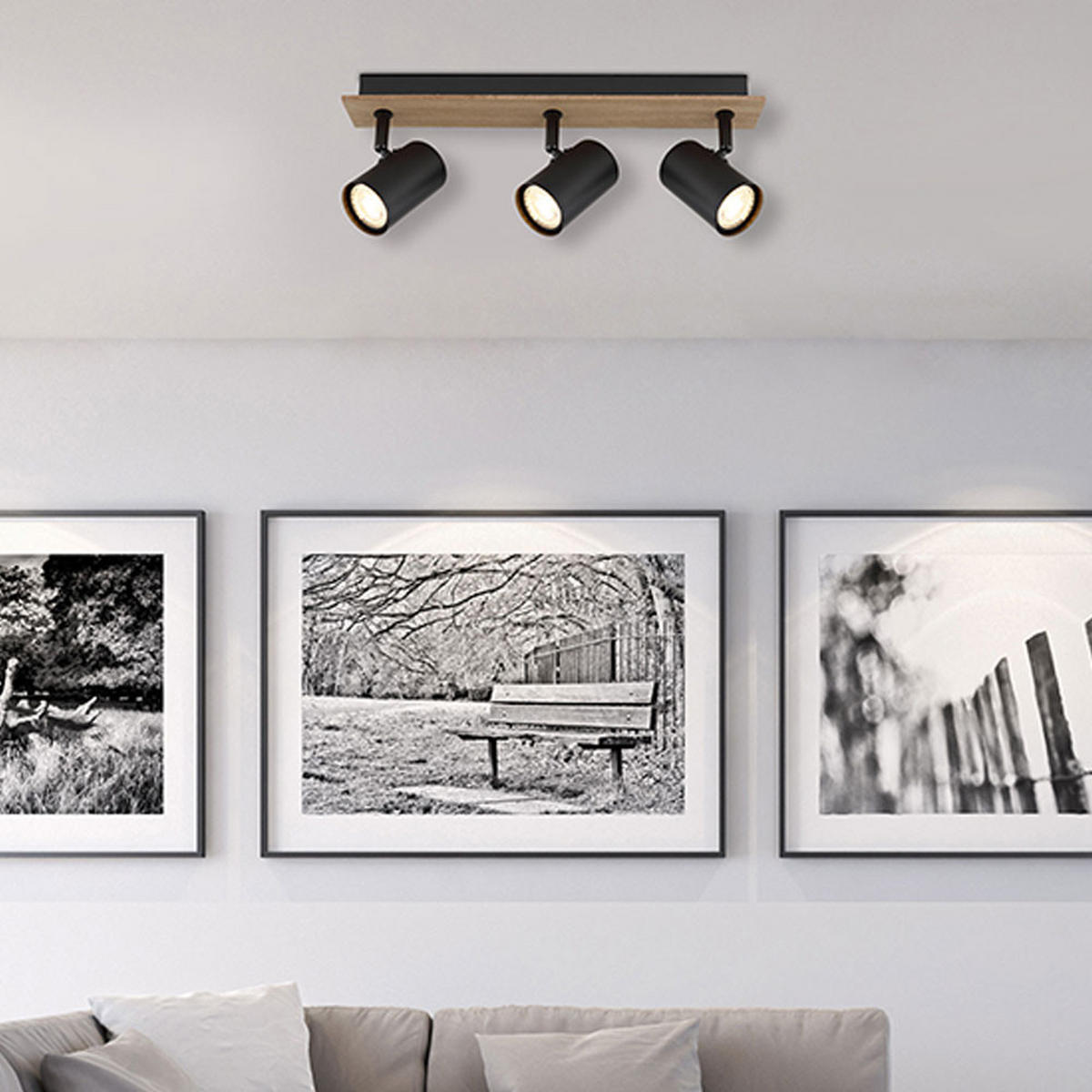 LED DECKENLEUCHTE Linca Holz Schwarz - Braun, Metall (41/6/15.2cm) - Globo Lighting