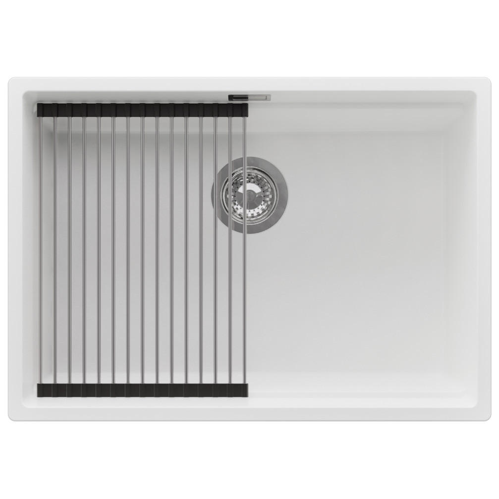 UNTERBAUSPÜLE GRANIT Praga, 2-er set Weiß 66/47 cm 1 Becken + Ablauf-Set + Aufrollbare Abtropffläche ab 70er Unterschrank - Chromfarben/Weiß, Kunststoff (66/20/47cm) - Primagran