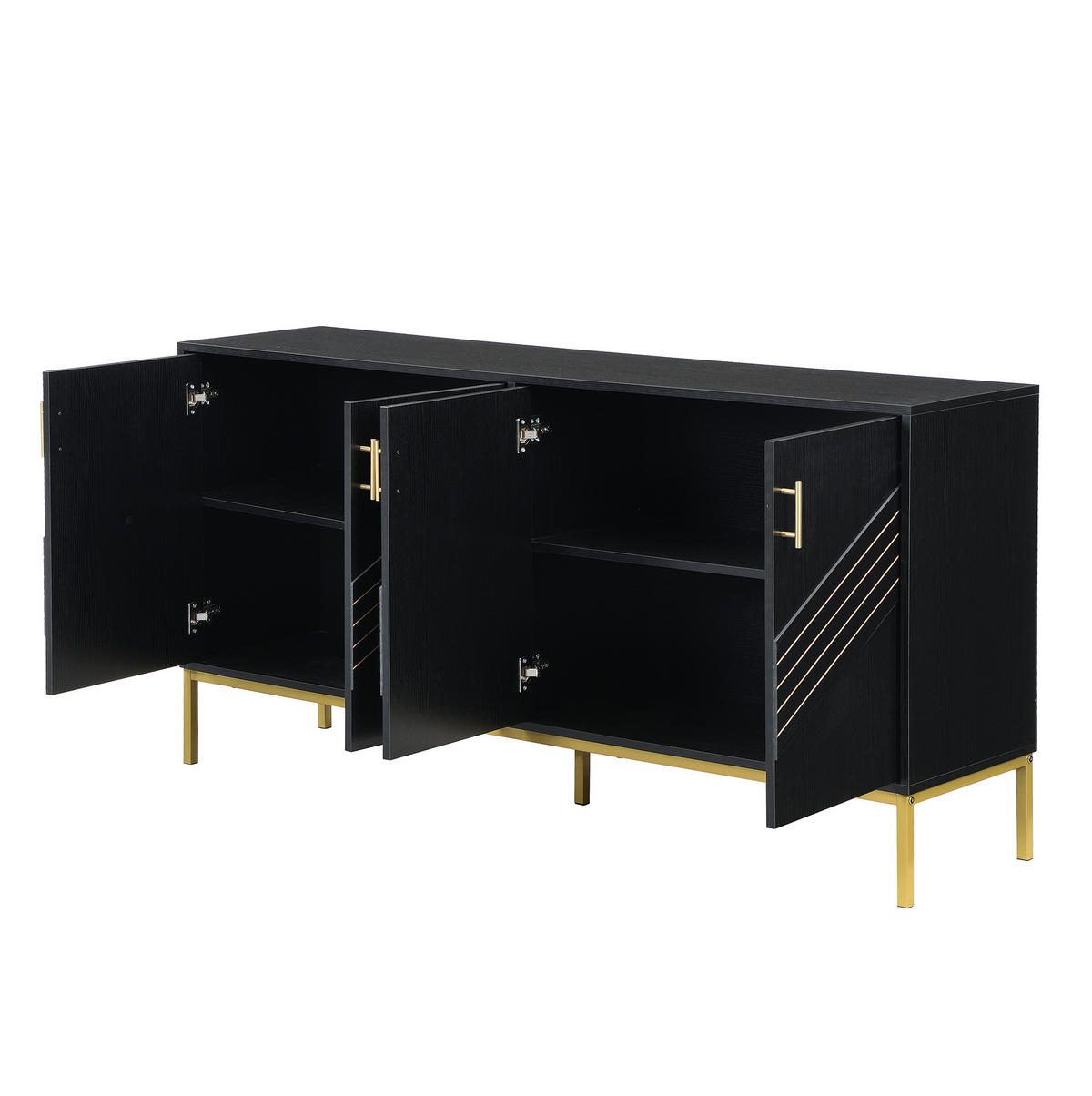 KOMMODE aus MDF 160x40x80,5cm in Schwarz Holzoptik mit 4 Türen - Schwarz, Holzwerkstoff (160/80.5/40cm) - Modfu