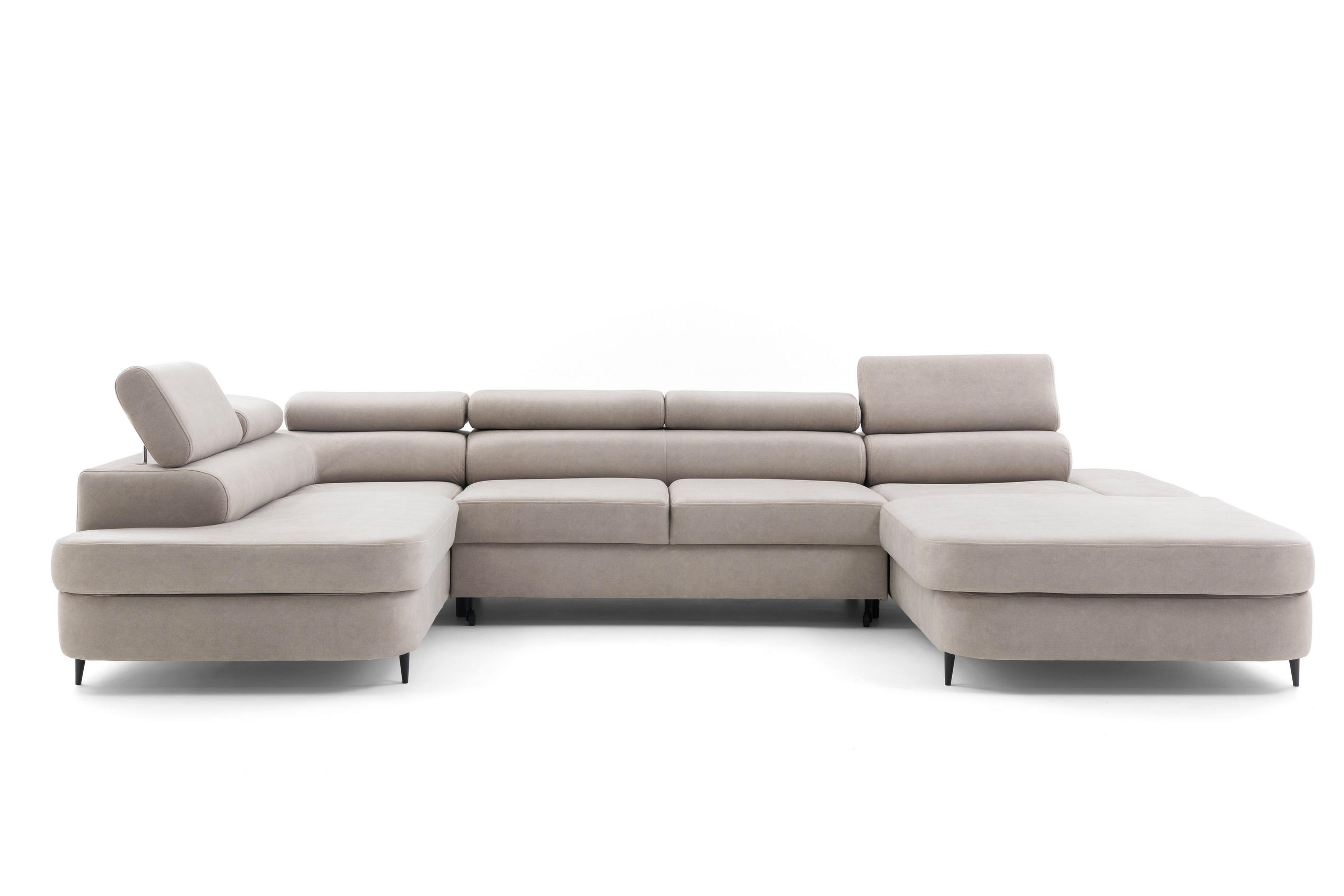 ECKSOFA U-Form PRIAM U Links mit Schlaffunktion 126x270 Velours Cream - Creme/Schwarz, Holz/Textil (350/91/203cm) - Muffo