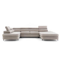 ECKSOFA U-Form PRIAM U Links mit Schlaffunktion 126x270 Velours Cream - Creme/Schwarz, Holz/Textil (350/91/203cm) - Muffo