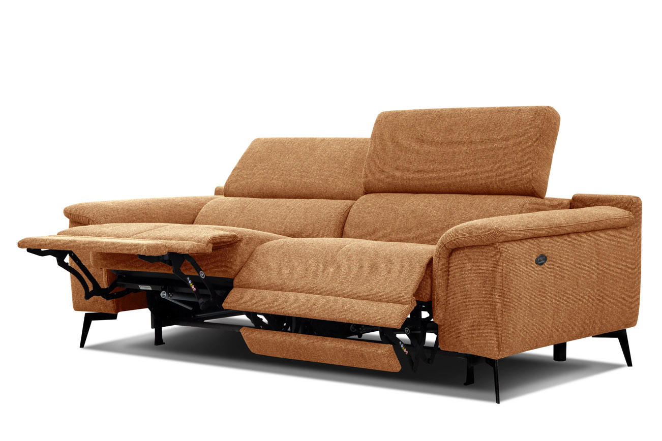 RELAXSOFA FIERO 3-Sitzer mit 2 Relaxfunktionen, orange - Schwarz/Orange, Holzwerkstoff/Textil (212/82/103cm) - Courtois Laville