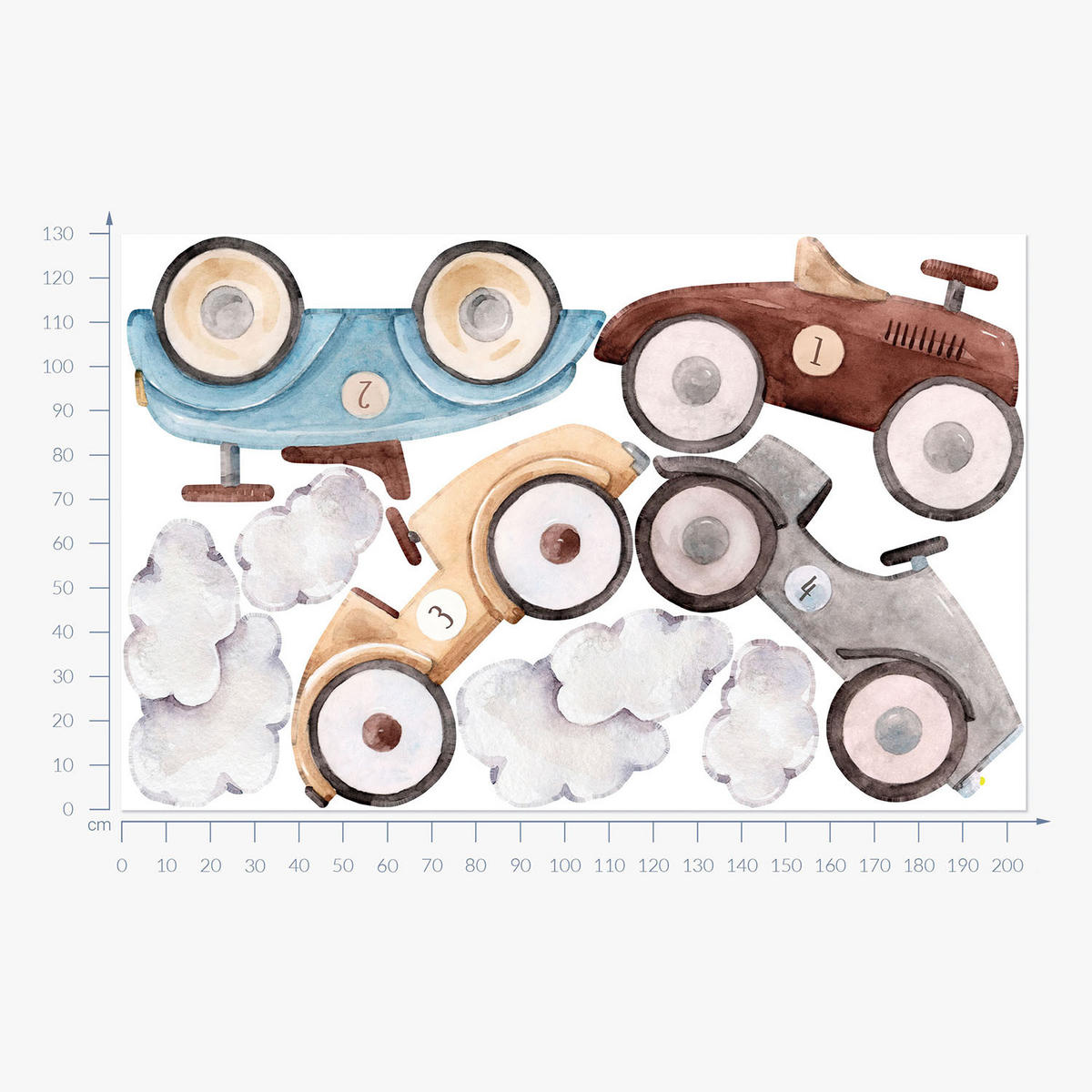 WANDAUFKLEBER 130x204cm - Pastellfarbene Autos - Multicolor, Kunststoff (130/204/0.1cm) - Wallfluent