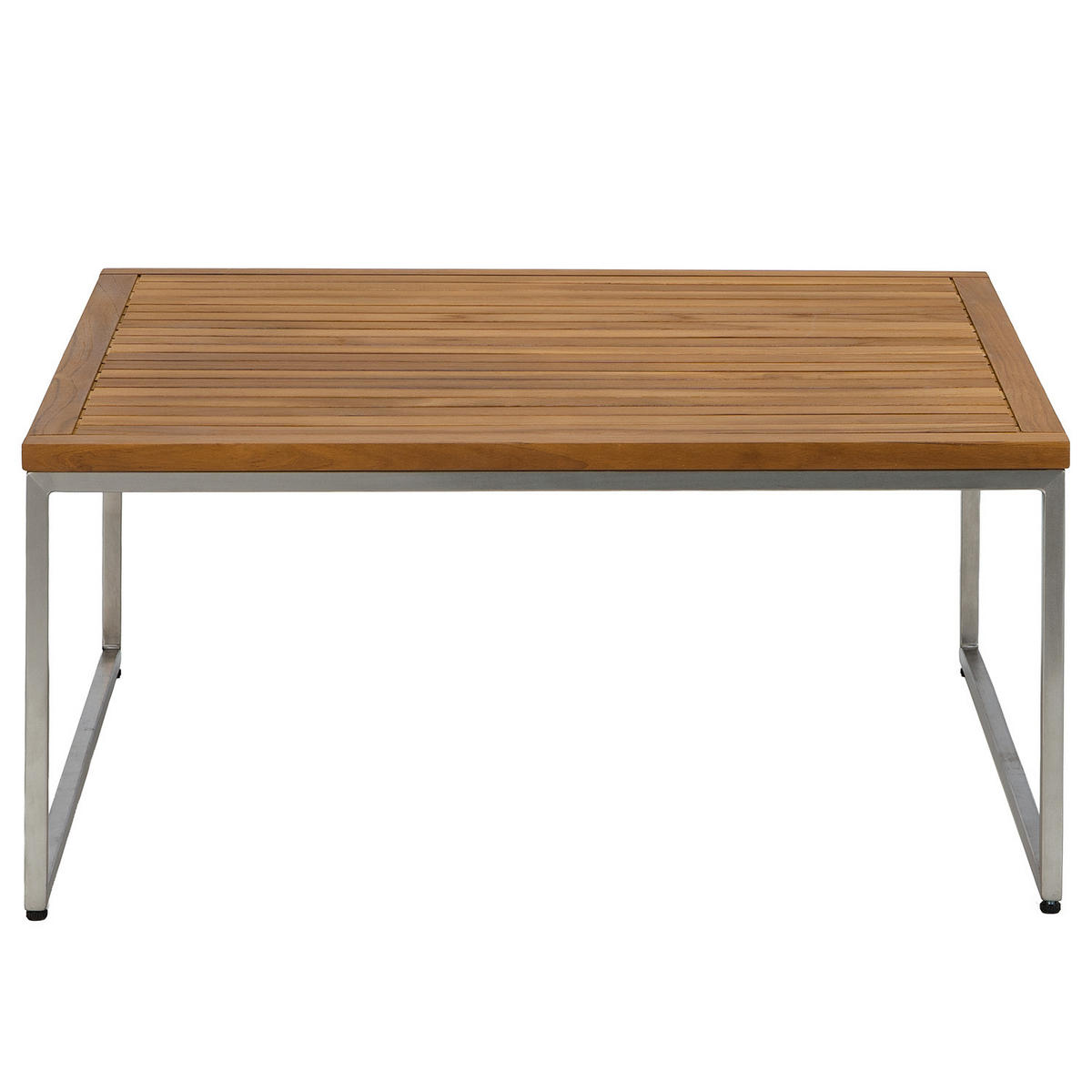 LOUNGEHOCKER - Webstoff / Teak massiv - Hellgrau, Holz/Textil (70/43/70cm) - home24