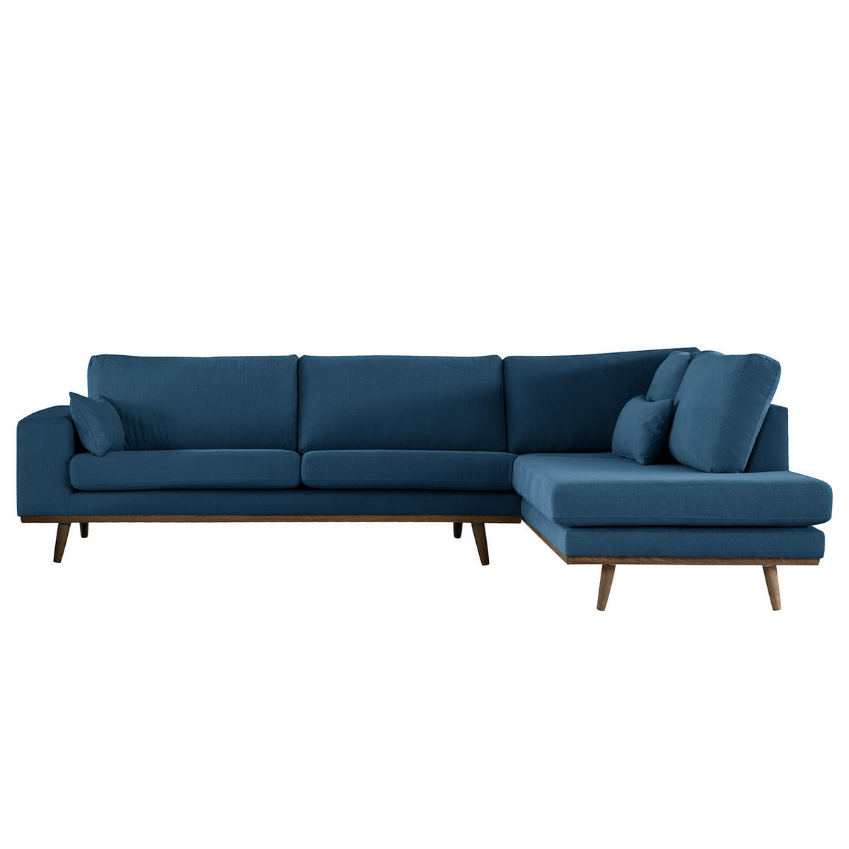 ECKSOFA mit Ottomane - Blau/Eichefarben, Naturmaterialien/Eichenholz (287/219cm) - home24